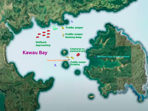 Sailing around Kawau Bay in 15 to 20 knots